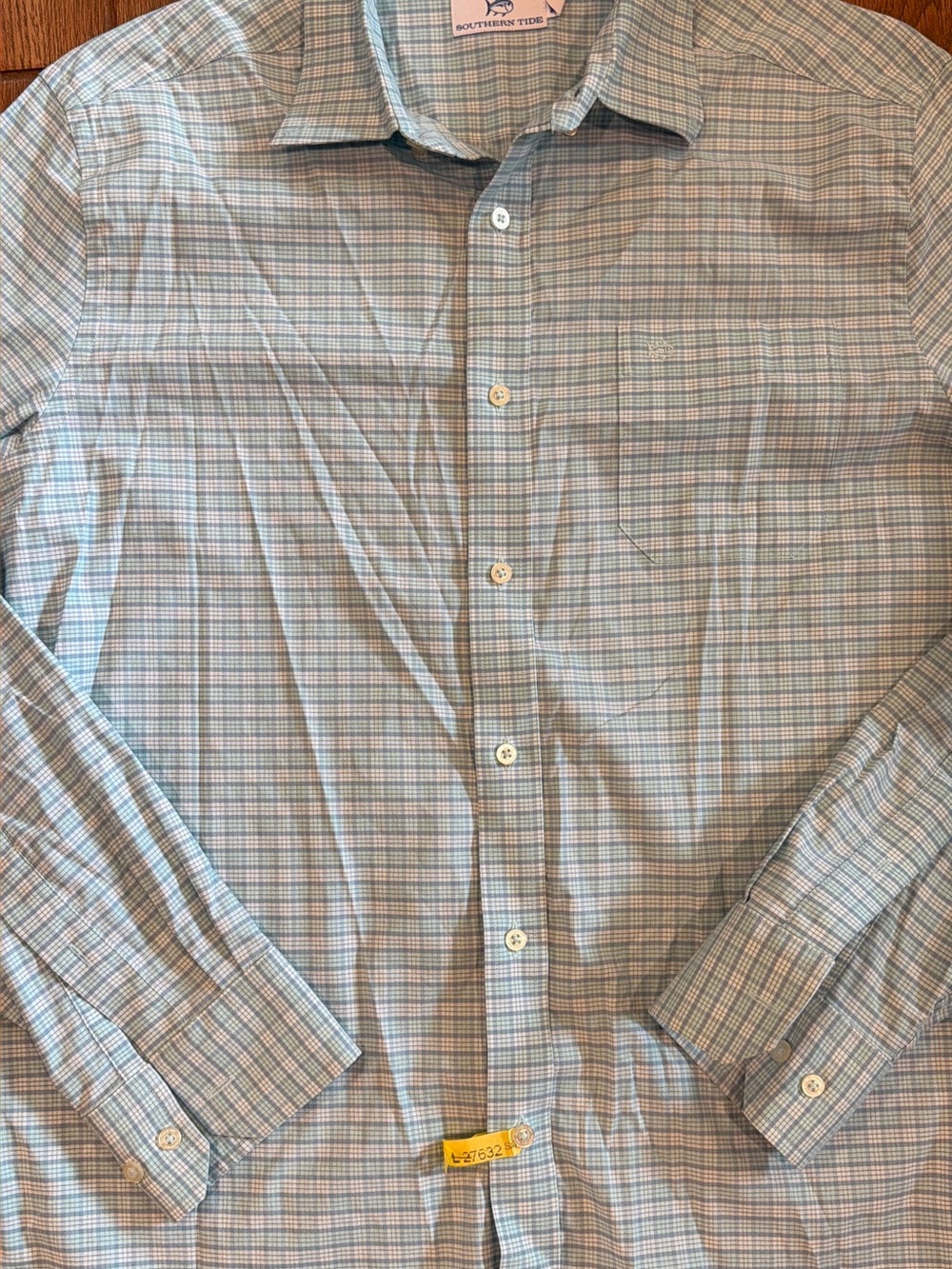 Southern Tide Men's Blue and White Plaid Dress Shirt / large